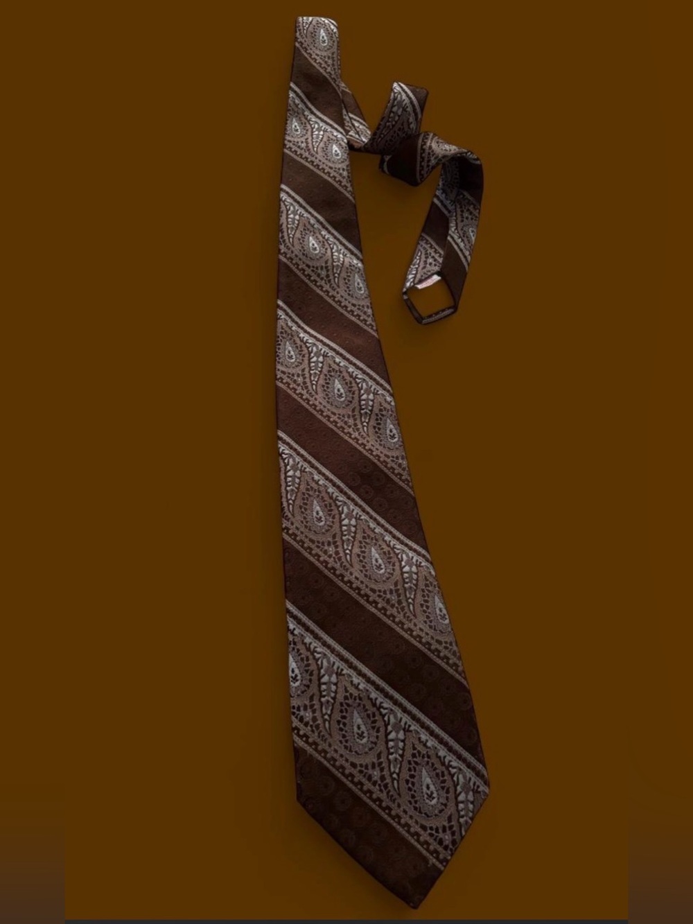 Vintage Brown Paisley Stripe Wide Necktie 70s Style